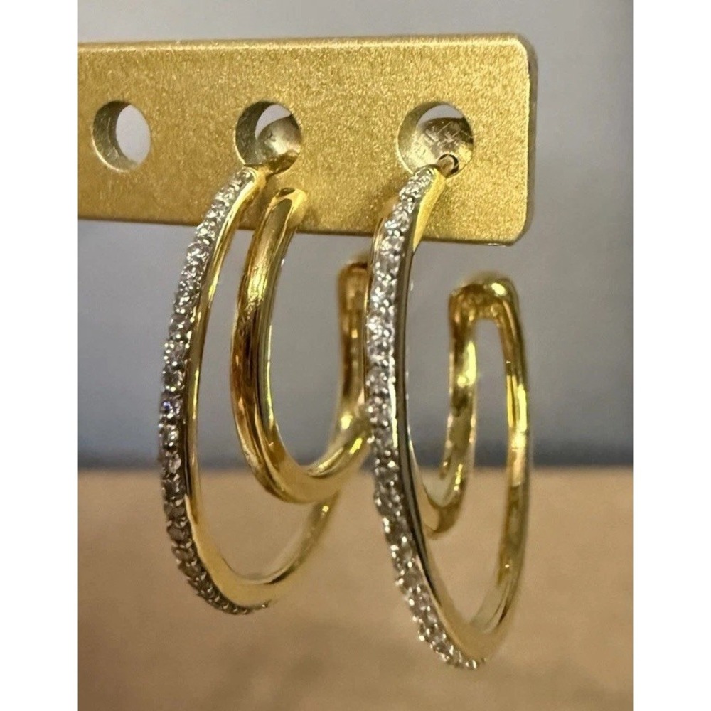 Double Hoop Sterling Silver 925 Vermeil RL Earrings With Lab Grown Diamonds